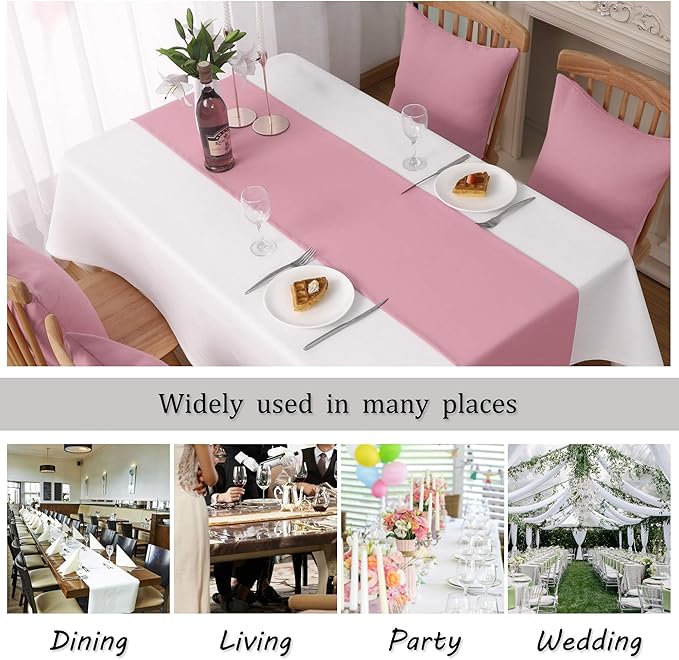 DUALIFE Baby Pink Table Runner 14x72 Inches,Romantic Rose Pink for Wedding Anniversary Party Decor Baby Shower and Birthday Party Cake Table Decorations 1 Piece