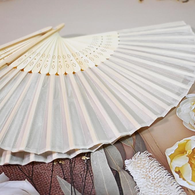 90 Set Personalized Cream Wedding Fans for Guests Bulk, Custom Engraved Summer Wedding Fans, Silk Hand Fans Handheld Folded Fan Baby Shower Favors for Bridal Bridesmaid Gift Church Dancing Party