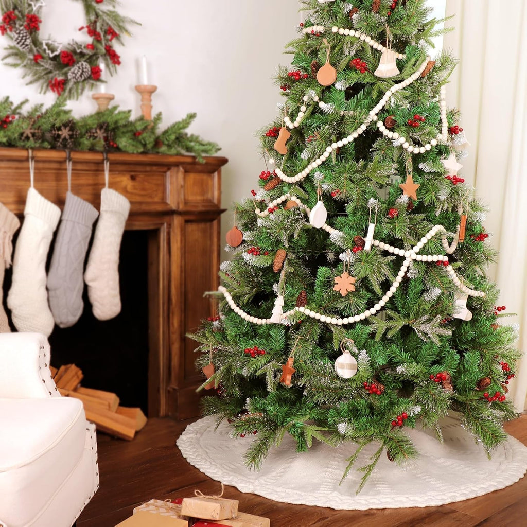 48 Inch Christmas Tree Skirt: Braided Cable Knit Tree Skirt for 7.5FT Tree, Cream White Tree Skirt, Vintage Tree Skirts, Rustic Farmhouse Christmas Decorations