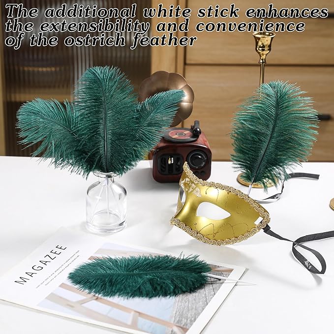 SOGUGOM Green Craft Ostrich Feathers - 30PCS 8-10 inch Ostrich Feathers Kit for Centerpieces, Kindergarten Crafts, Dream Catchers and DIY Projects(Dark Green)