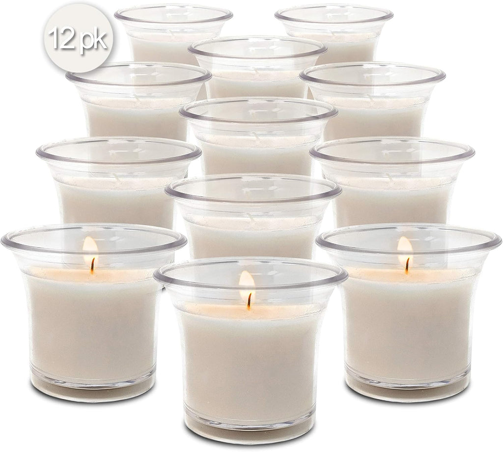 Hyoola Votive Candles - White Votives in Clear Cup - 12 Hour Burn Time Unscented Votive Candles Bulk - Pack of 12 Small Candles in Bulk - Made in Europe