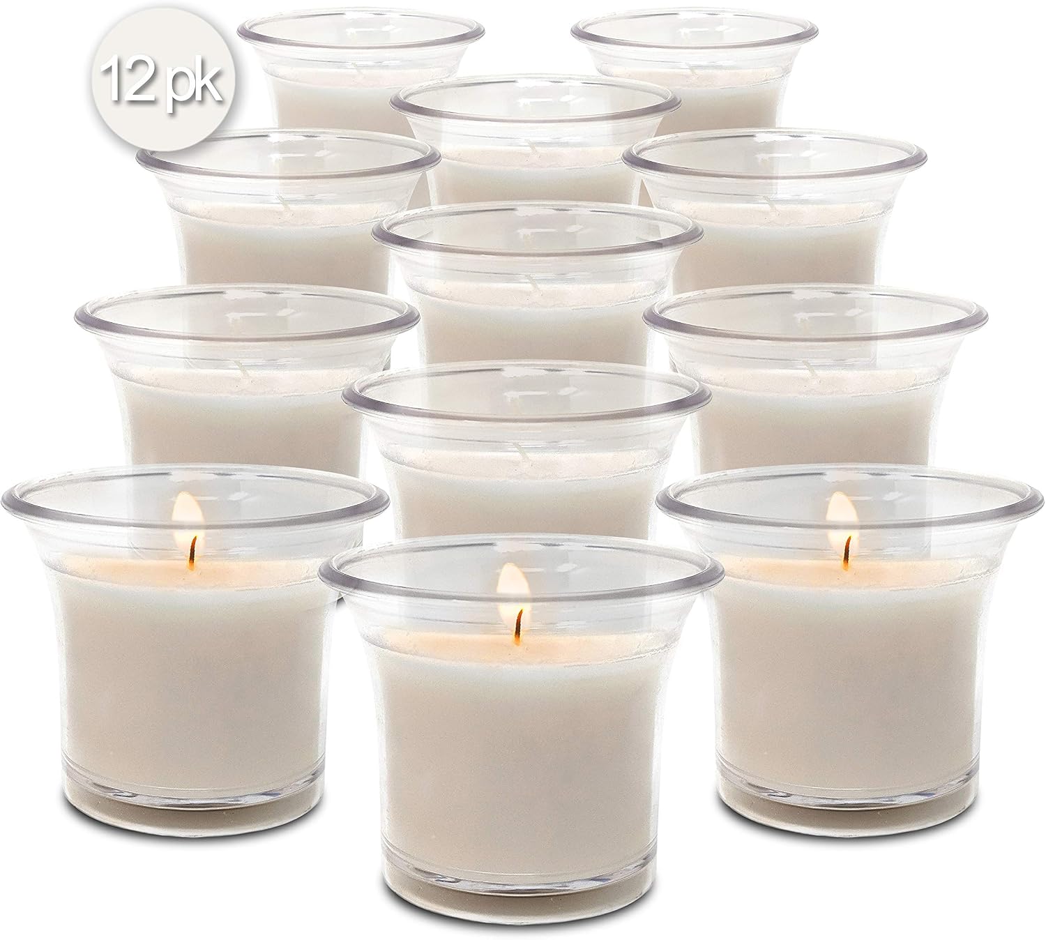 Hyoola Votive Candles - White Votives in Clear Cup - 12 Hour Burn Time Unscented Votive Candles Bulk - Pack of 12 Small Candles in Bulk - Made in Europe