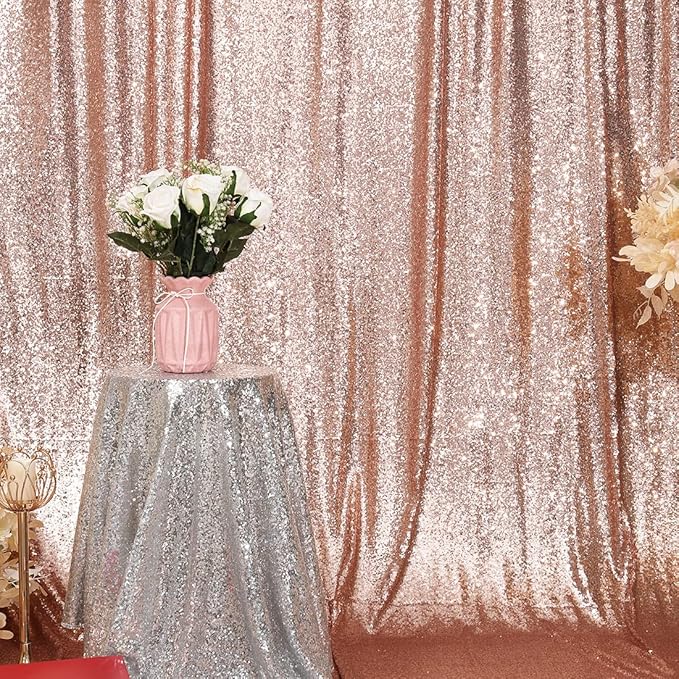 Poise3EHome 6FT x 8FT Sequin Photography Backdrop Curtain for Party Decoration, Rose Gold