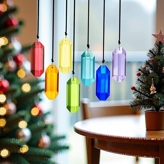 HDCRYSTALGIFTS 7pcs Crystal Suncatcher Prisms 3'' Indoor Window Hanging Ornament Rainbow Glass Prism Sun Catcher Decor for Home Garden Healing Crystals