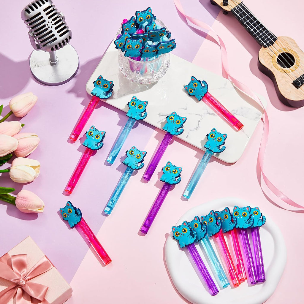 RoundFunny 24 Pcs Blue Cat Mini Bubble Wands Party Supplies Favors Decorations Kawaii Bubbles Sticks Wands for Fan Meeting Anime Theme Birthday Party Goodie Gift Bag Outdoor Activity