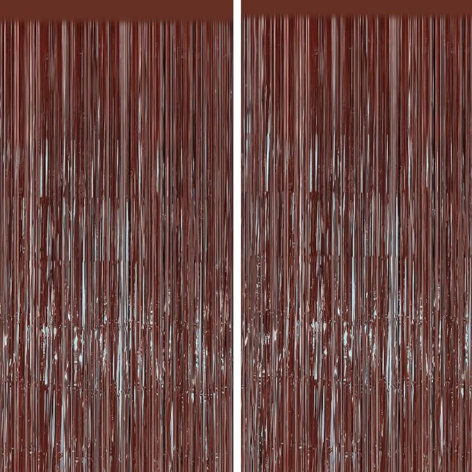 2PCS Coffee Foil Fringe Backdrop Curtains, Brown Tinsel Streamers Birthday Party Decorations, Fringe Backdrop for Graduation, Baby Shower, Gender Reveal, Disco Party Bachelorette Xmas Party Decors