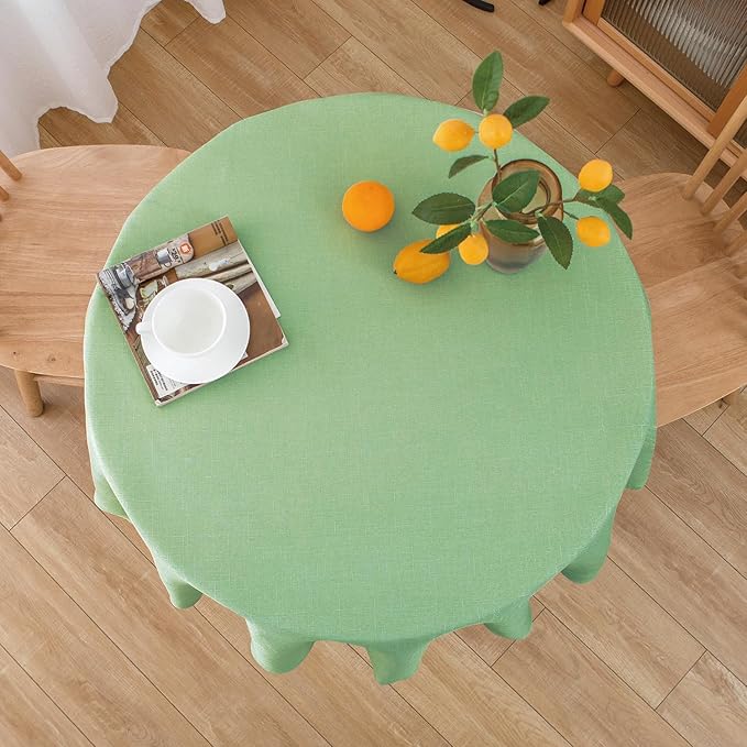 NLMUVW Light Green Round Table Cloth 48 Inch, Linen Tablecloth Rustic Farmhouse Table Cover Water Resistant for Kitchen Dining Coffee