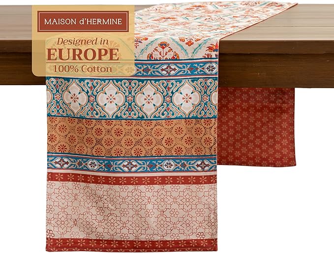 Maison d' Hermine Table Runner 100% Cotton Double Layer Table Runners 72 inches Long for Thanksgiving Christmas Decorations Home Kitchen Dining Party Wedding (Romane, 14.5" x 72")