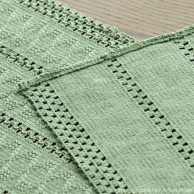 Artoid Mode Light Green Farmhouse Woven Rustic Hollow Table Runner, Seasonal Holiday Hollow Kitchen Dining Table Decoration for Home Party Decor 12x72 Inch