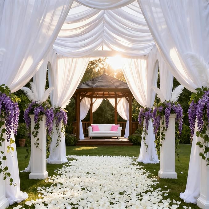 Wedding Arch Draping Fabric 29" x 18 FT White Sheer Chiffon Outdoor Curtain Drapes for Wedding Birthday Party Ceremony Decor(1 Panel, White)