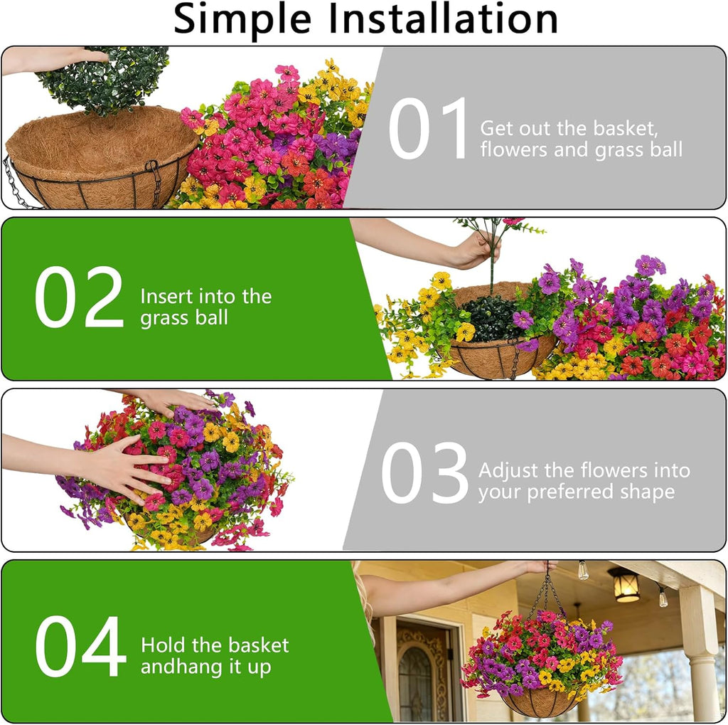 2 set artificial hanging flowers with baskets for on a desk or shelf
