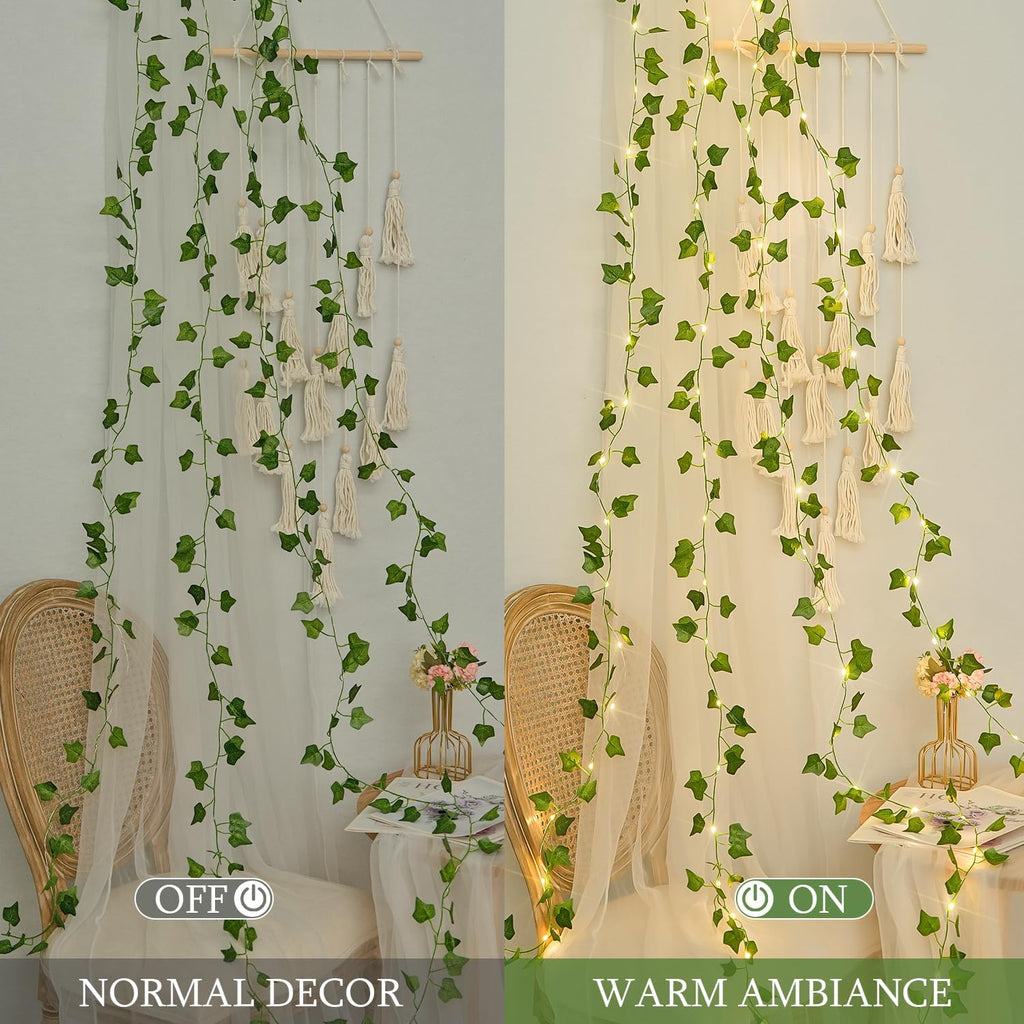 JMEXSUSS 100 LED Vines with Fairy Lights USB/Battery Operated, 33 FT Ivy Vine Lights with Remote, Fake Leaf String Lights for Bedroom Classroom Wall Dorm Garden Wedding Decor (Warm White)