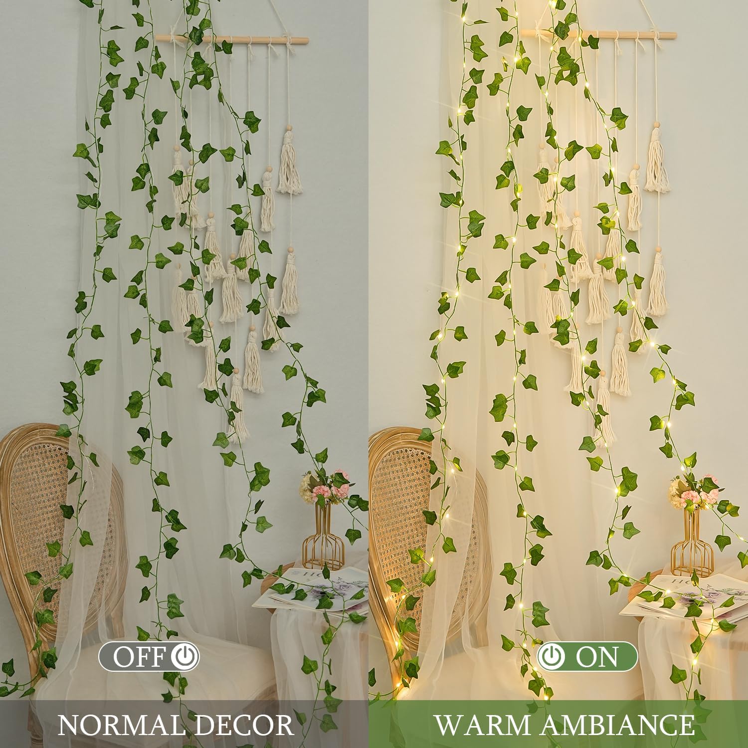 JMEXSUSS 100 LED Vines with Fairy Lights USB/Battery Operated, 33 FT Ivy Vine Lights with Remote, Fake Leaf String Lights for Bedroom Classroom Wall Dorm Garden Wedding Decor (Warm White)