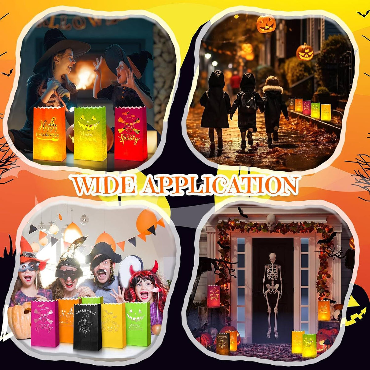 Roowest 72 Pcs Halloween Luminaries Bags with LED Lights, Flame Resistant