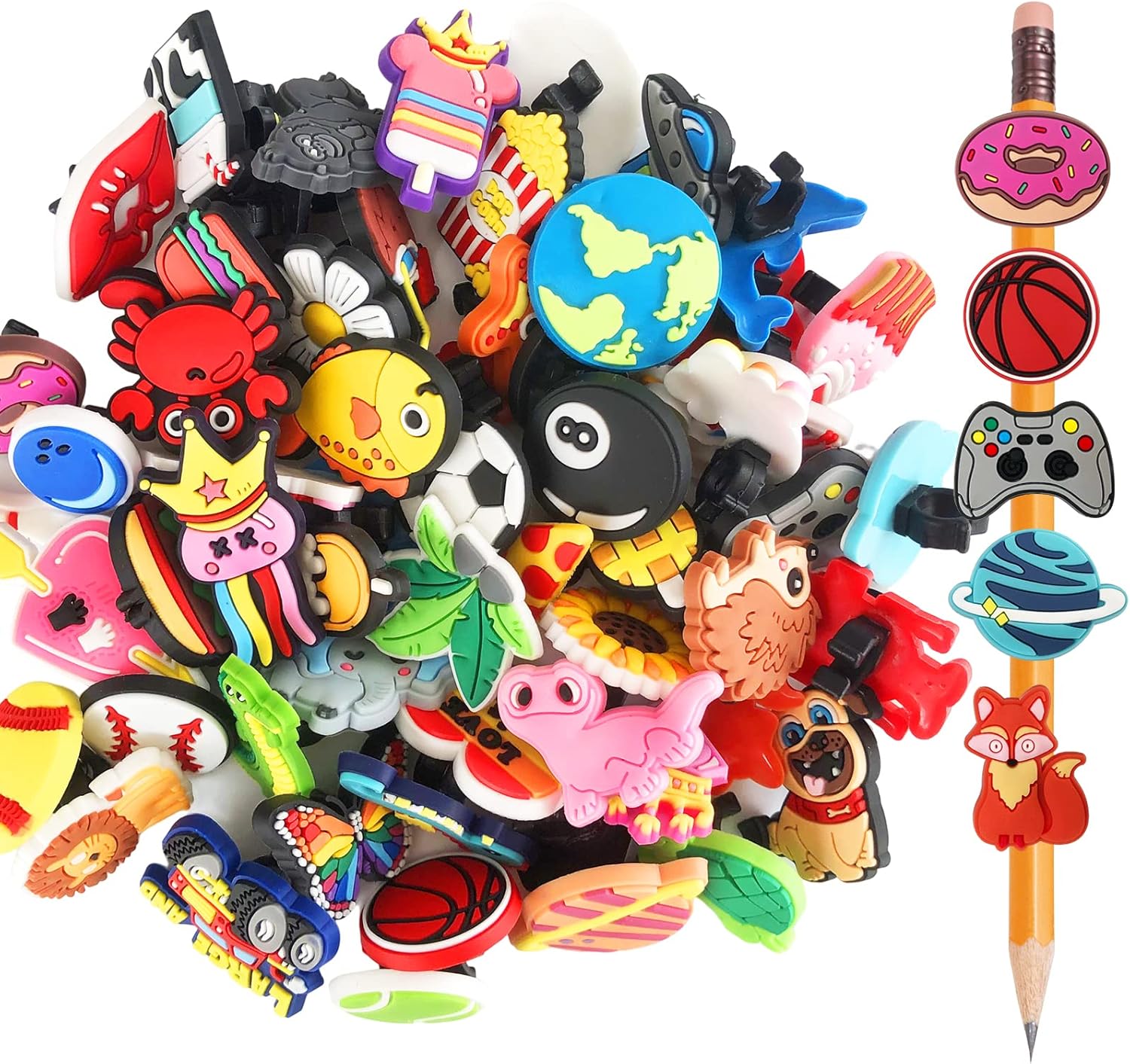 Zddaoole 60 Pcs Cute Pencil Topper Decoration, Different Pencil Clip Designs, Suitable for School Prize, Classroom Reward, Gift Idea