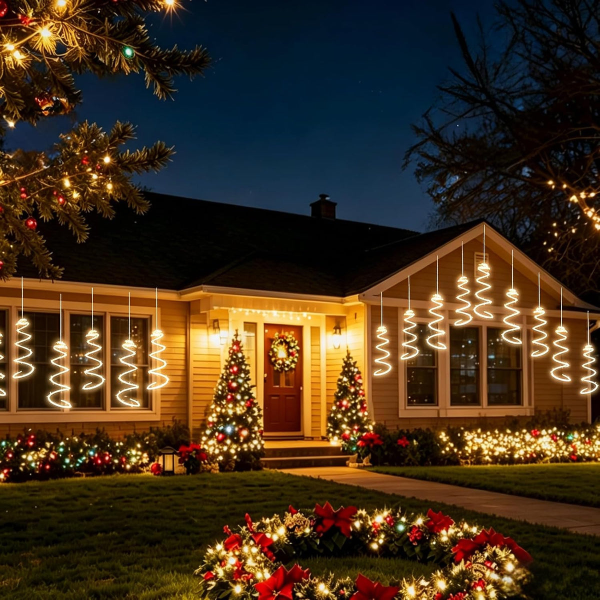 168 led spiral christmas tree hanging lights, warm, package contents