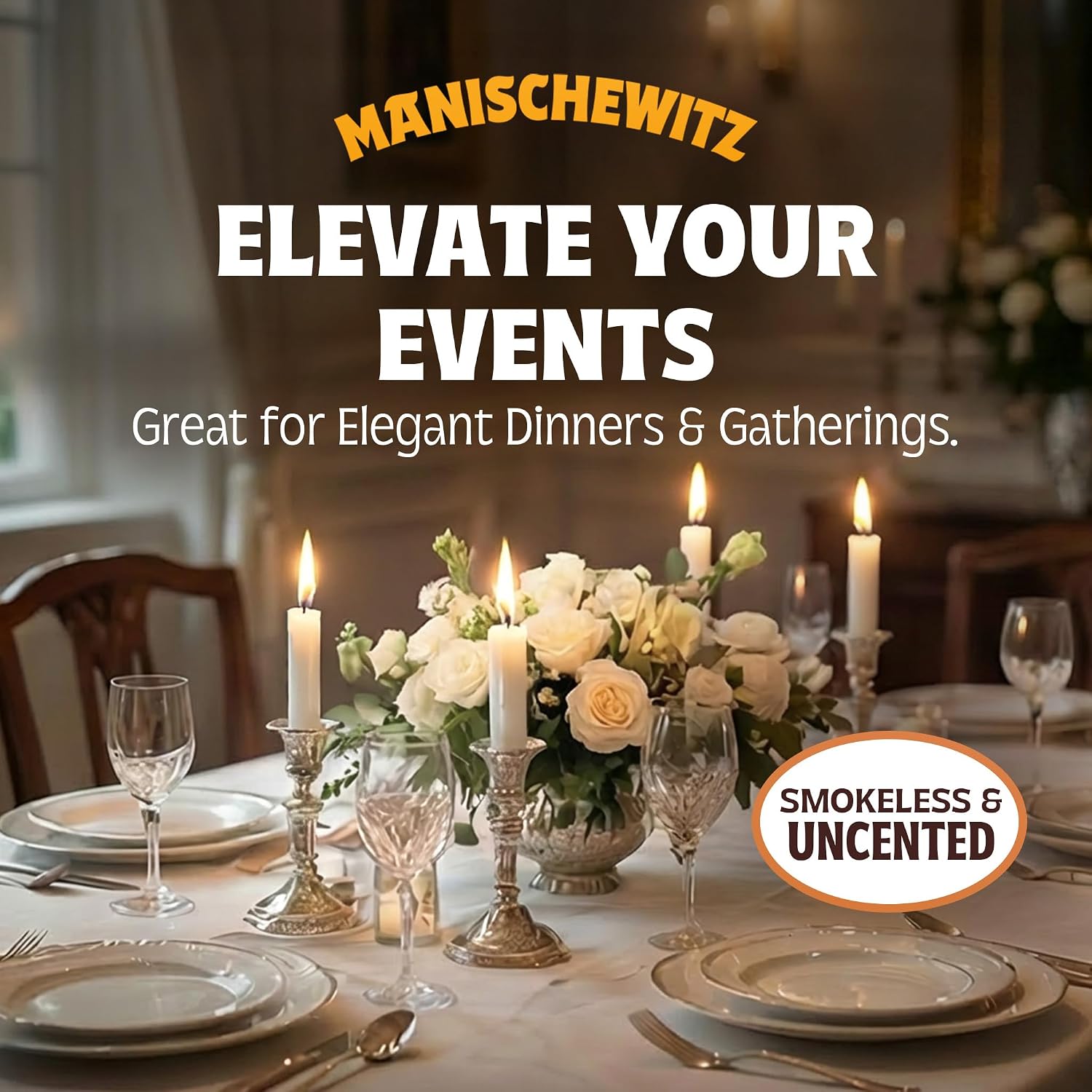 Manischewitz Shabbat Candles 72 Count | Burns for 3 Hours, Fits Standard Candlestick Holders, Perfect for Shabbos and Holidays