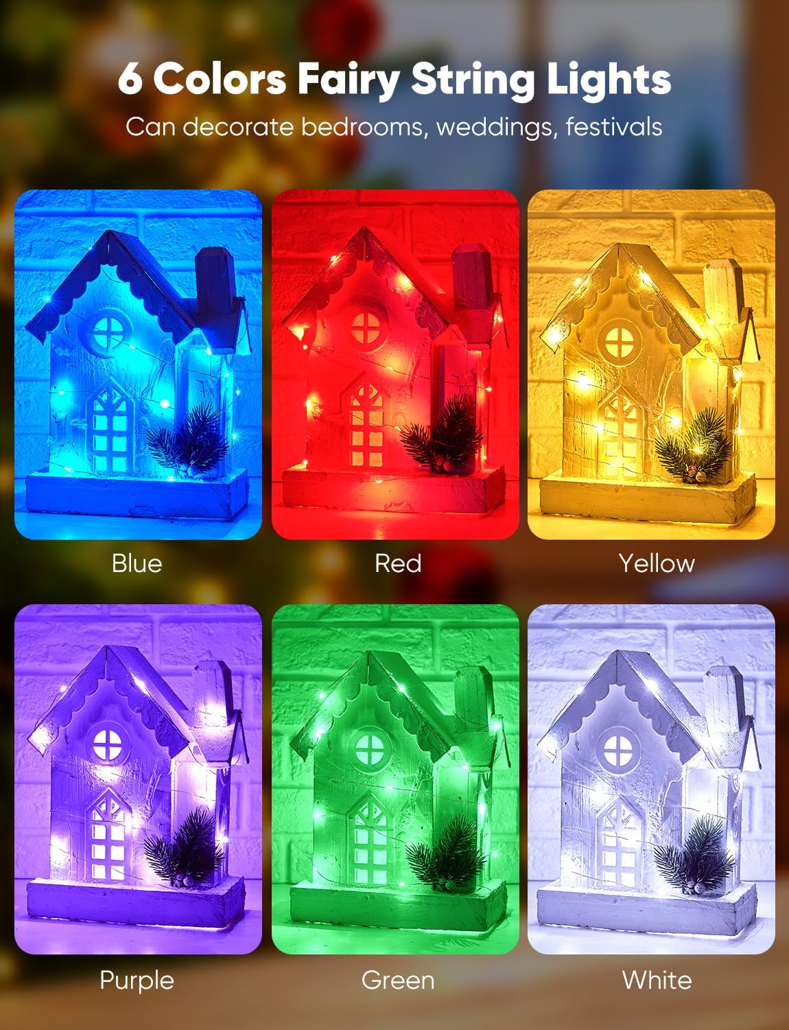 Brightown 14 Pack 6 Color LED Fairy Lights Battery Operated String Lights, 7 ft 20 LED Waterproof Silver Wire Twinkle Lights
