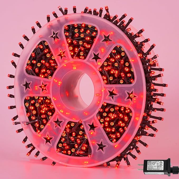 YEGUO 165ft 500 LED Halloween Lights Outdoor Waterproof, Red String Lights Plug in, Green Wire Twinkle Christmas Lights Indoor with Timer Memory 8 Modes