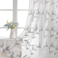 VISIONTEX Sheer Curtains 63 Inch Length 2 Panels, Decor Iron Grey Vine Leaves Embroidery on White Voile Pair, Accent Semi Window Drapes for Kitchen, Living Room and Bedroom, 54" W x 63" L