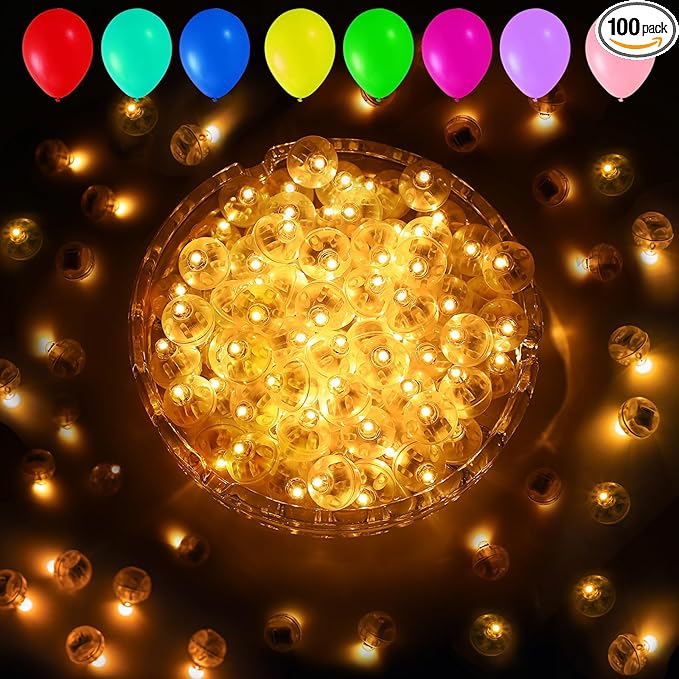 Aogist 100pcs Balloon Lights,Long Standby Time Waterproof Twinkle Mini Light,Battery Powered,Round LED Ball Lamp for Balloon Paper Lantern Party Wedding Christmas Halloween Decorative,Orange-Flash