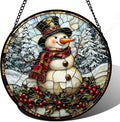 Stained Glass Window Hanging - Christmas Snowman Suncatcher for Door Terrace Garden Home Decor Winter Forest Snow Sun Catcher Birthday Gifts for Lovers Women Men Dad Mom Nana 15 in