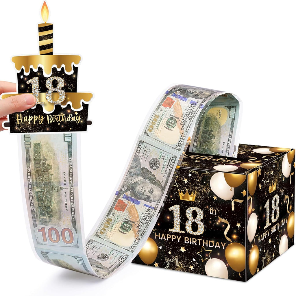 18th Birthday Money Box for Cash Gift, Surprise Pull Out Money Gift Box with 50Pcs Transparent Bags - Fun Ways to Give Cash as A 18th Birthday Gift for Girls Boys