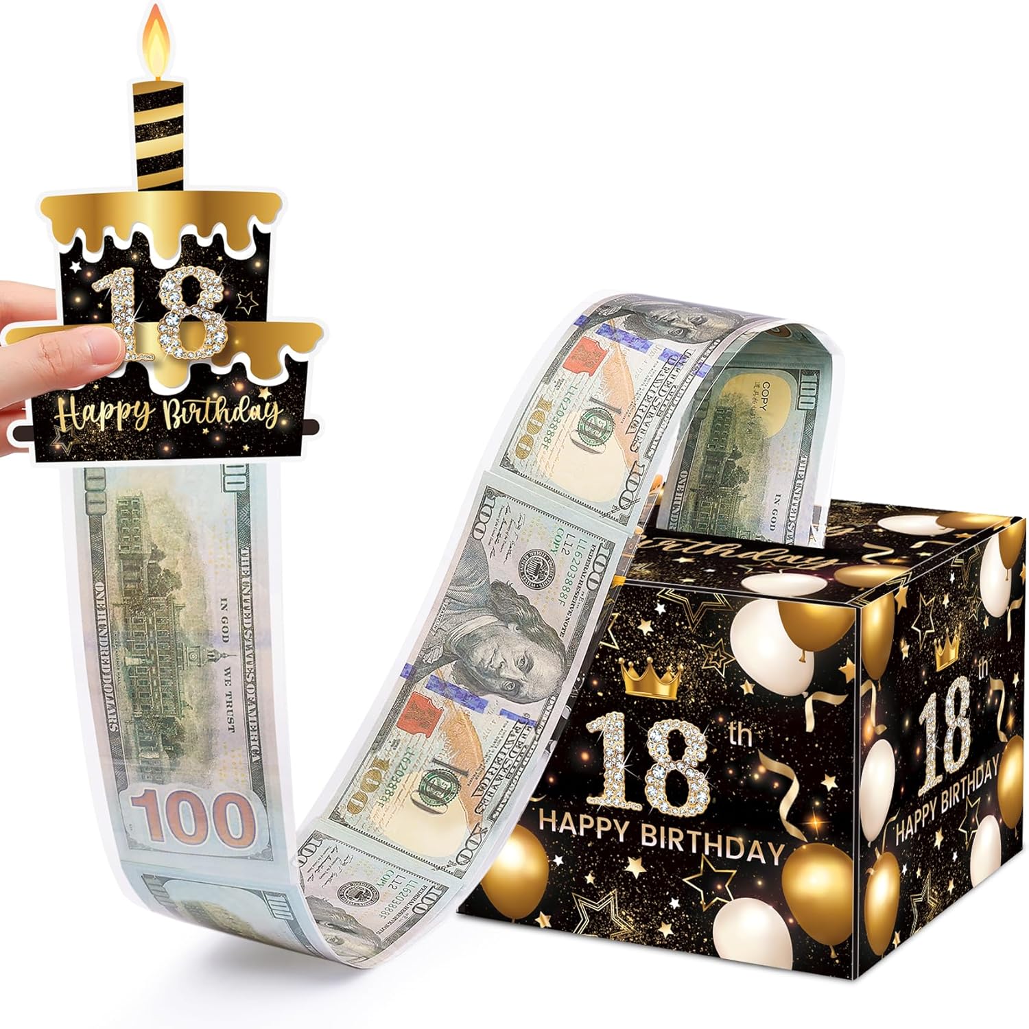 18th Birthday Money Box for Cash Gift, Surprise Pull Out Money Gift Box with 50Pcs Transparent Bags - Fun Ways to Give Cash as A 18th Birthday Gift for Girls Boys