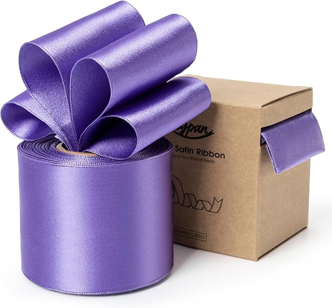 Purple Satin Ribbon Double-Faced Wired Ribbons for Gift Wrapping Flower Bouquet Bows Wedding Invitation Christmas Decor Crafts 2-1/2 Inch 10 Yards