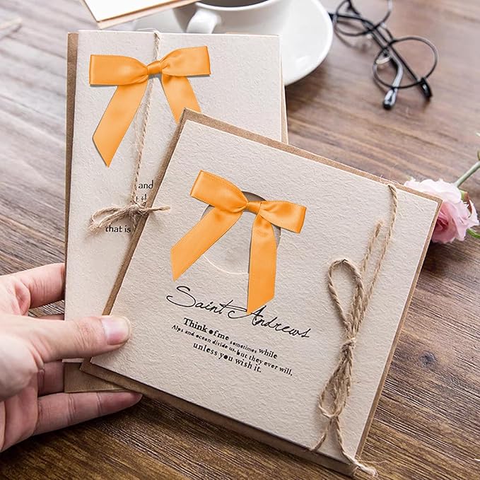 50Pcs Orange Twist Tie Bows for Gift Wrapping 2.5" Satin Ribbon Bow for Treat Bags Balloons Birthday Party Favors Wedding Decorations