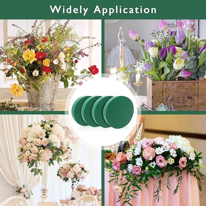 Prashent 4 Pcs Round Floral Foam Blocks,Green Wet Dry Flower Foam Plant Foam for Fresh & Artificial Flower Arrangements DIY Craft 6.3" X 1.6"