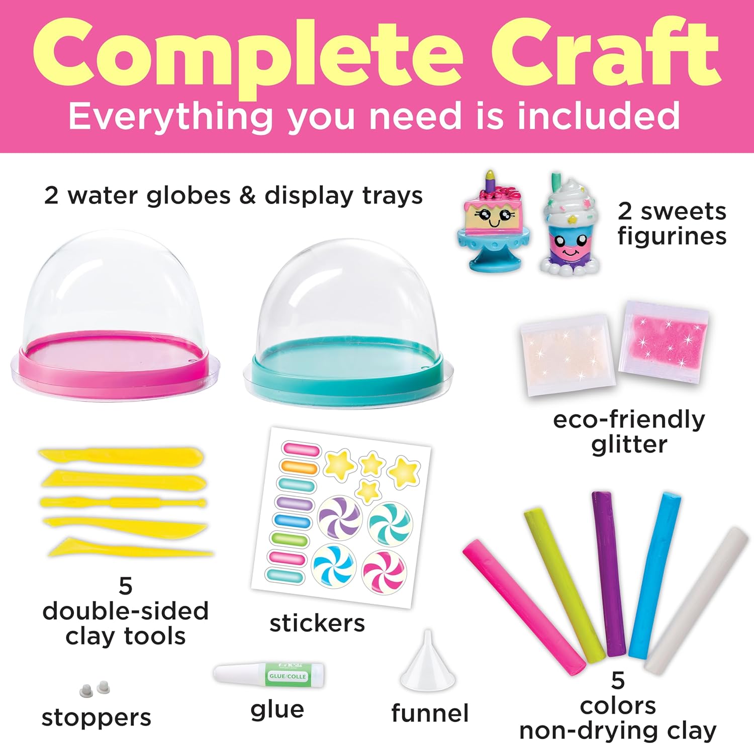 Creativity for Kids Make Your Own Water Globes: Sweets Kit | Sculpt, Decorate & Shake 2 DIY Snow Globes | Fun & Mess-Free Craft Kit for Girls | Encourages Sensory Play & Fine Motor Skills (Ages 6+)