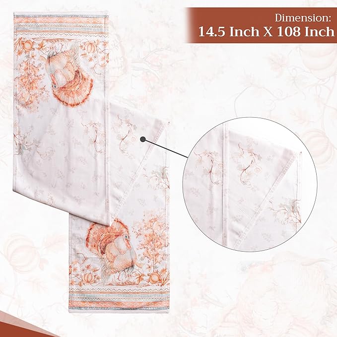 Maison d' Hermine Table Runner 100% Cotton Double Layer Table Runners 108 inches Long for Thanksgiving Christmas Decorations Home Kitchen Dining Party Wedding (Giving Thanks, 14.5" x 108")