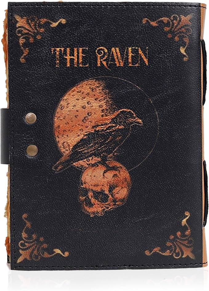 Leather Gothic Journal Magical Raven Skull Spiral Notebook Mystery Crow Journal Grimoire Witchcraft Spellwork Journal Great for Halloween and Raven Lovers Aesthetic Leather Journal for Men and Women