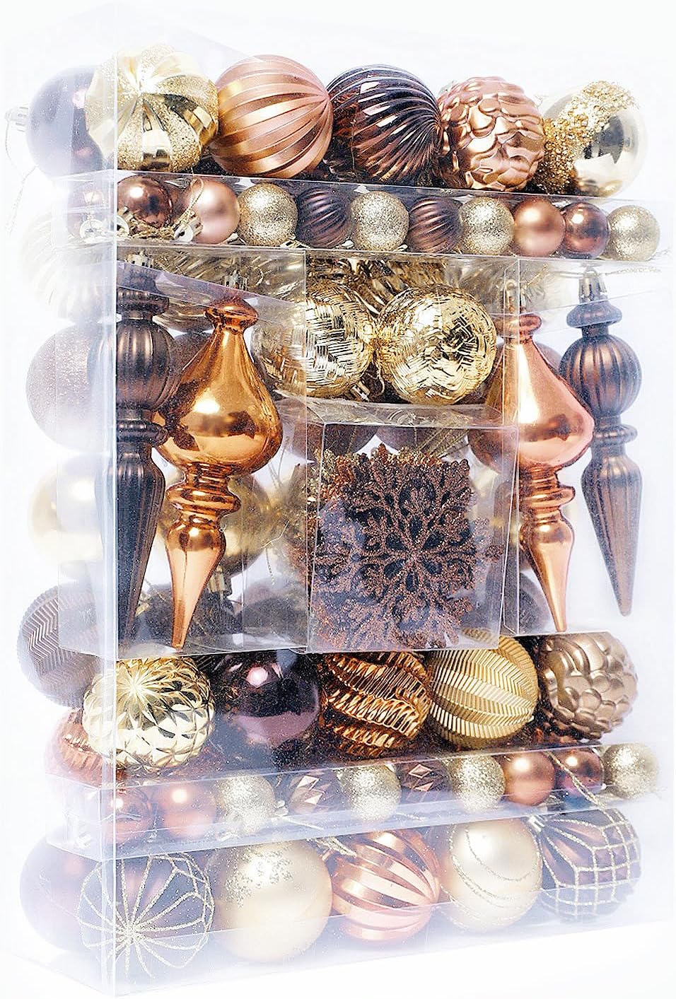HipTree 116ct 1.18-6.5"Copper Gold Christmas Tree Ornaments Decorations Set | Shatterproof Luxury Assorted Hanging Baubles, Pre-Strung Bulk Holiday Decor For Tabletop Tree,Mantel Xmas Party Home Indoor