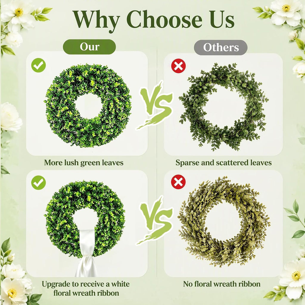 cleangor artificial boxwood wreaths for front door, side view