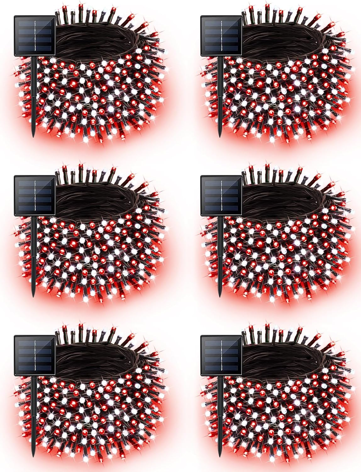 6 Pack 600 LED Solar Christmas Lights Outdoor, Solar Lights Red ＆ White