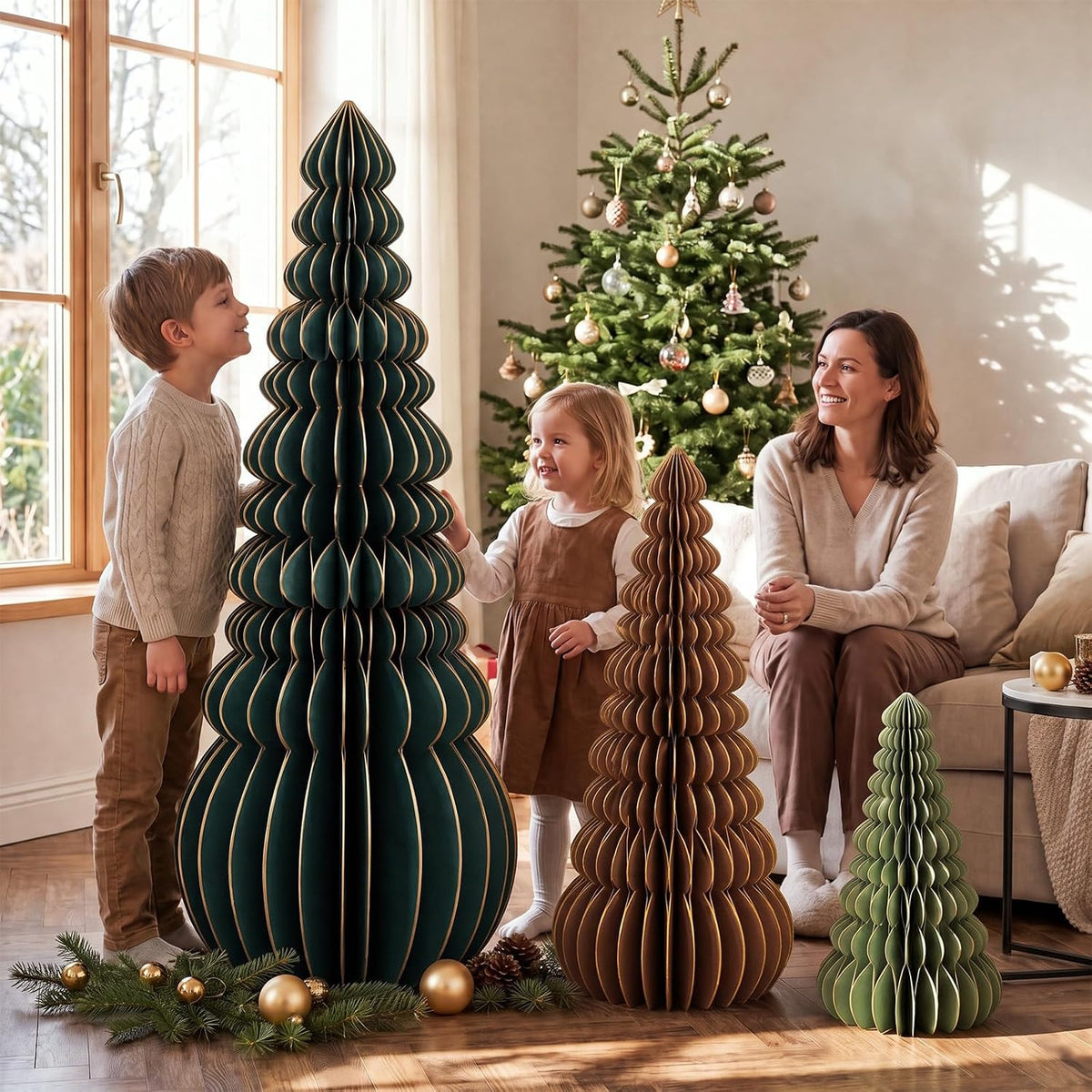 glikceil 3 set large honeycomb paper christmas tree showing dimensions