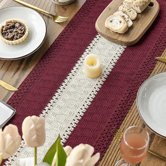 Artoid Mode Red Farmhouse Rustic Table Runner, Seasonal Hollow Kitchen Dining Table Decoration for Home Party Decor 12x120 Inch