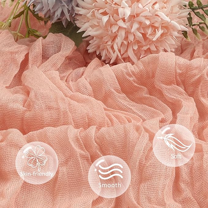 6 Pack Peach Cheesecloth Table Runner 10ft Boho Gauze Fabric Cheese Cloth Table Runner 35 x 120 Inch Rustic Sheer Runner for Romantic Wedding Decor Baby Shower Party Table Centerpiece Decoration