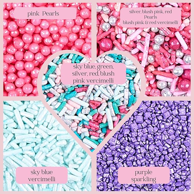 Confect Unicorn Party Sprinkles – Edible Cake Decorating Mix with Teal Jimmies, Hot Pink, Lavender & Coral Pearl Dragees, Purple Sparkling Sugar – Fun & Colorful Toppings for Cakes, Cupcakes, Cookies – Vegan, Gluten-Free, Nut-Free, Soy-Free, Dairy-Free...
