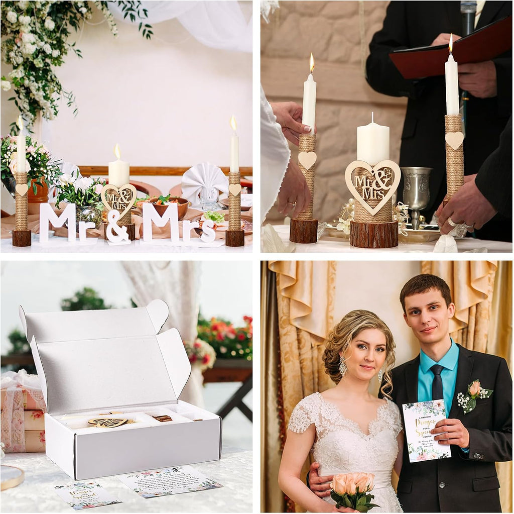 Conelist Unity Candles for Wedding Ceremony Set - 1 6.3" Pillar 2 9.8'' Taper Candles 2 Marriage Cards Wedding Candle with Holder for Rustic Romantic Ceremony Events Supplies(Retro)