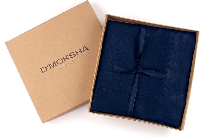 D'Moksha Homes Navy Blue Linen Tablecloth 60 x 108 Inch - 100% Pure Linen Navy Table Cloth for Rectangle Tables - Classic Hemstitch, Machine Washable Tablecloth for Fall, Autumn and Halloween