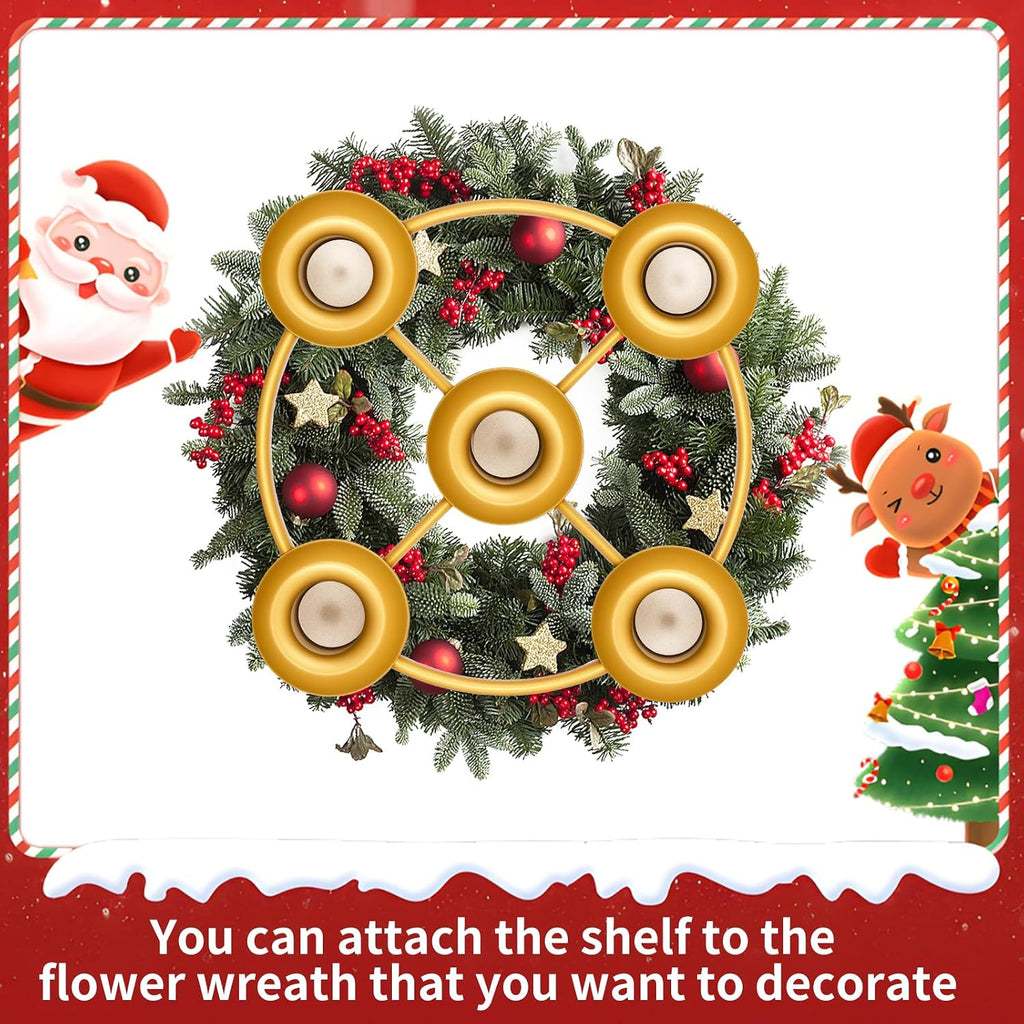 Advent Wreath Candle Holder Set with 5 Taper Candles, Gold Christmas Candle Ring Table Decoration for Advent Christmas Festival Home Church