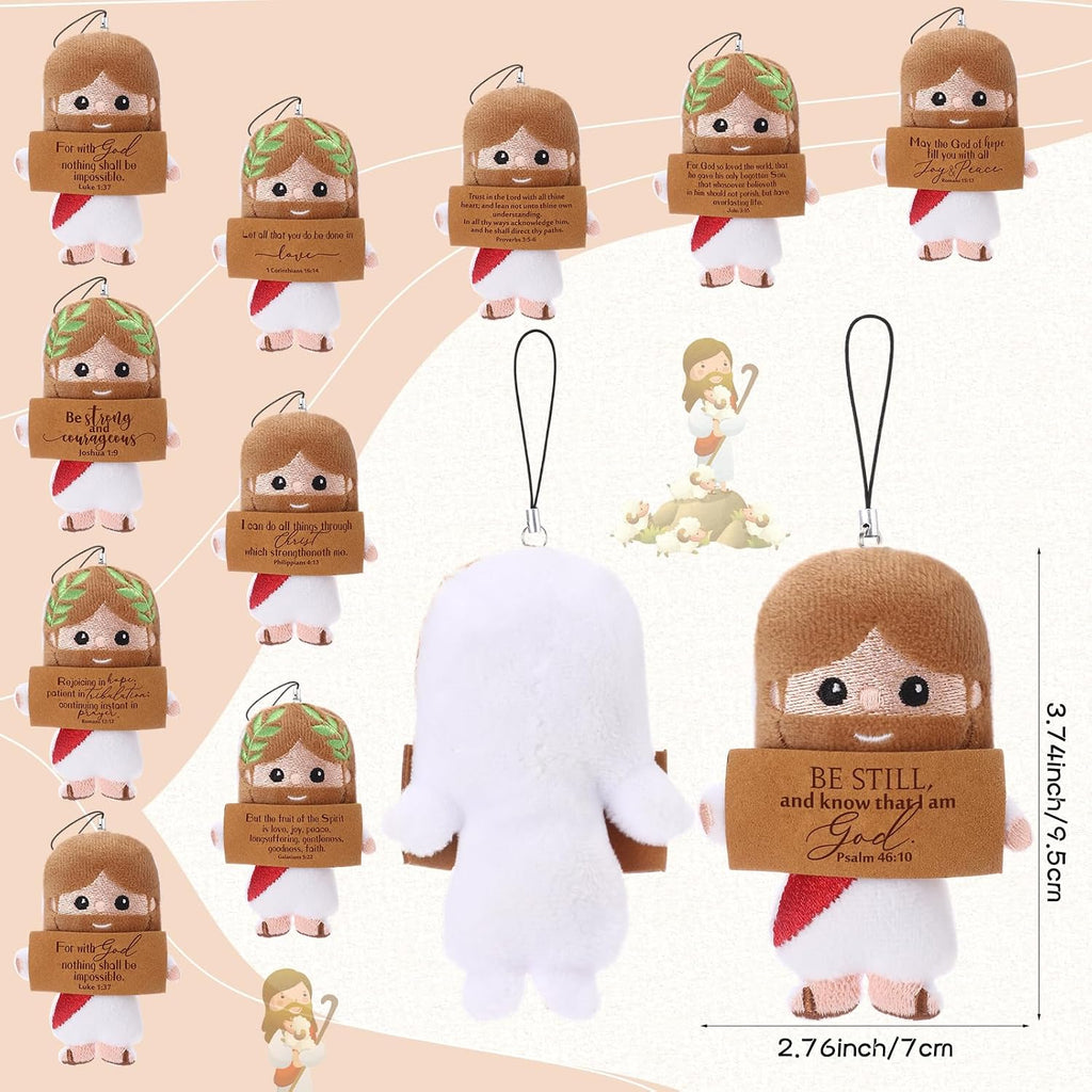 20 Positive Jesus Gift Plush Bulk Christian Gifts for Church Pendant Savior Religious Keychain with Inspirational Card for Sunday School Bible Study Group Baptism Party Favors Women Men