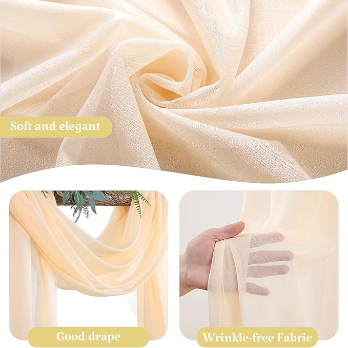 2 Panels Wedding Arch Draping Fabric Champagne Sheer Backdrop Curtain Arch Drape for Wedding Ceremony Reception,Bridal Shower Party Decorations 28" X 19ft