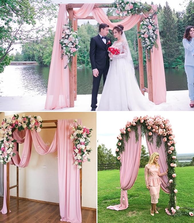 6 Panels Dusty Rose Wedding Arch Drapery 28" x 20Ft Outdoor Curtain Drapes Fabric Chiffon Fabric Drape Backdrop Curtain for Wedding Party Swag Ceremony Birthday Arbor Drapery Reception Ceiling Décor