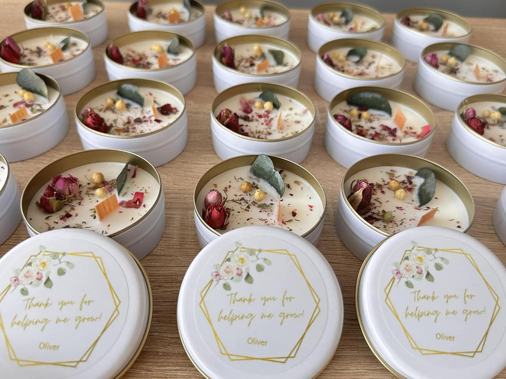 Scented Mixed Flower Candle Favors - Personalized for Weddings, Bridal Showers, Baby Showers, Birthdays, Christmas (10-20-30-40-50-100 PCS in Bulk)