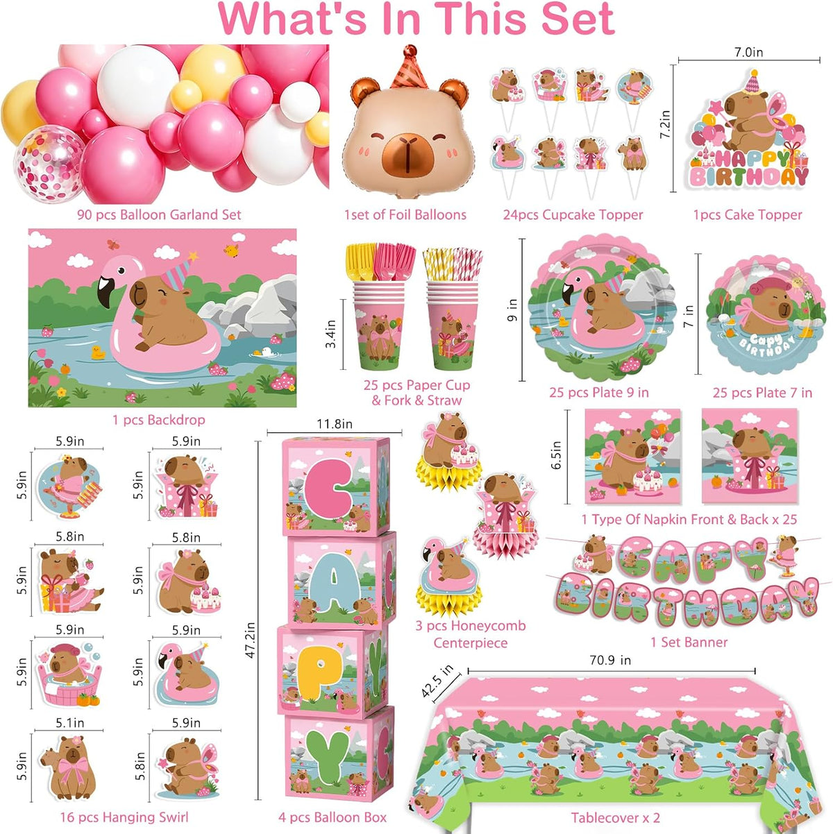 pink capybara birthday party decorations balloon arch set shown in use