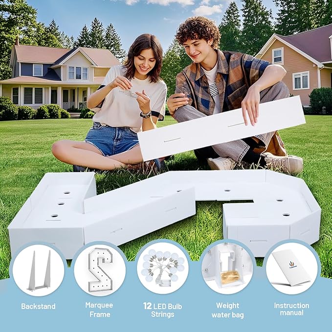 4FT Marquee Light Up Numbers 2,Party Decoration Large Marquee Light Up Letters with Weighted Water Bag,Pre-cut Foam Board Set Can Be Used for Birthdays,Weddings,Baby Anniversaries